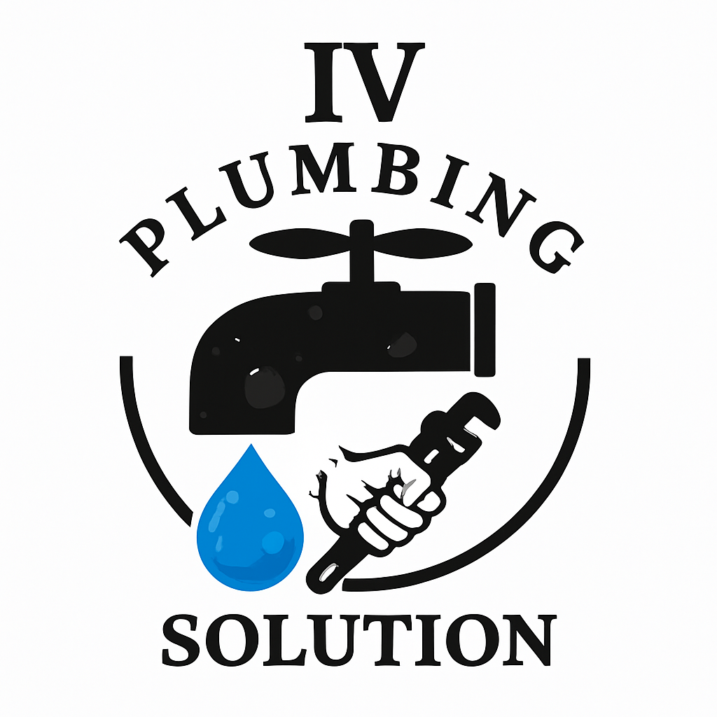 IV Plumbing Solution logo with faucet, water drop and wrench